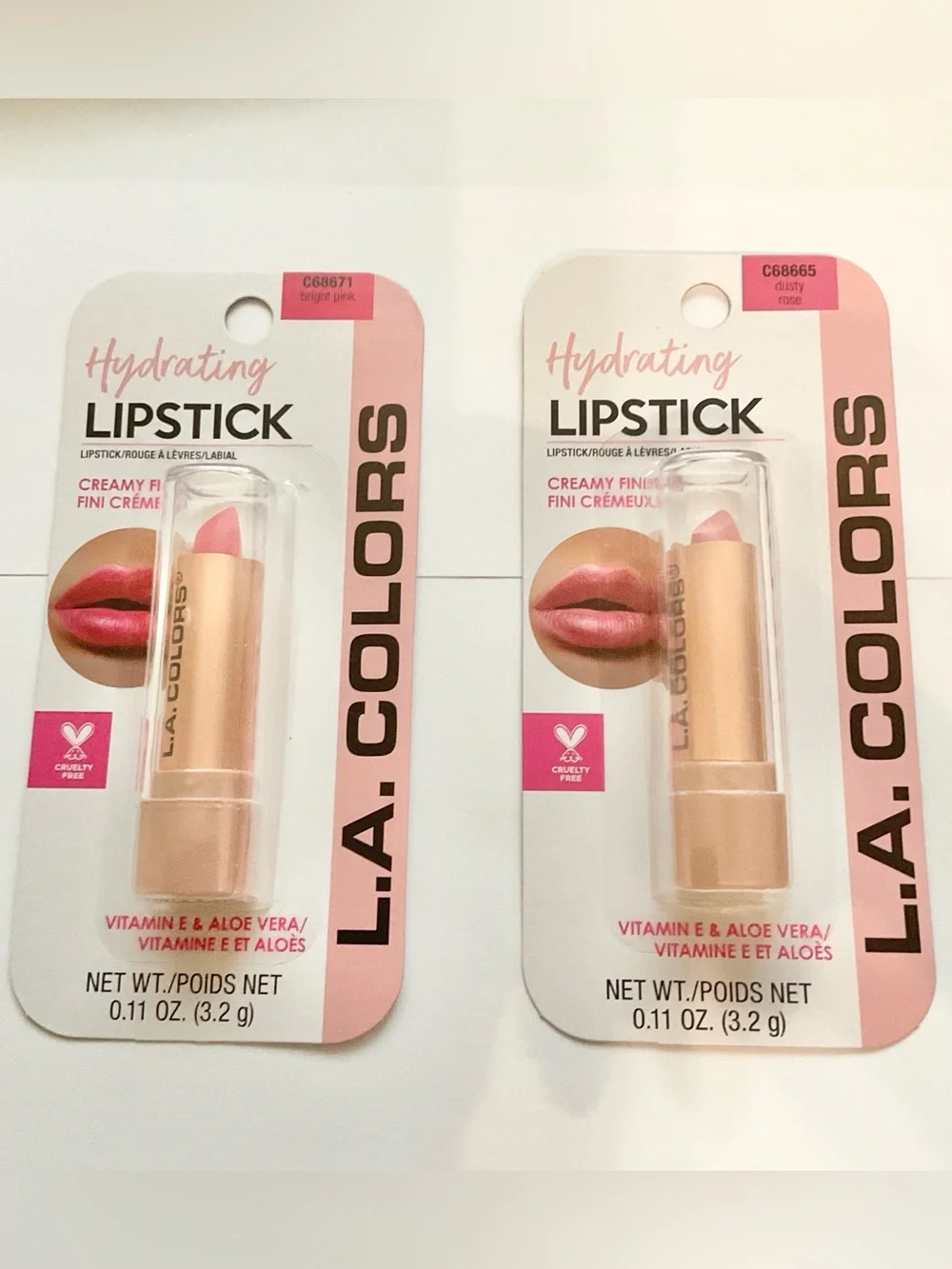 LA Colors Hydrating Lipstick 2 Pack Dusty Rose & Bright Pink New